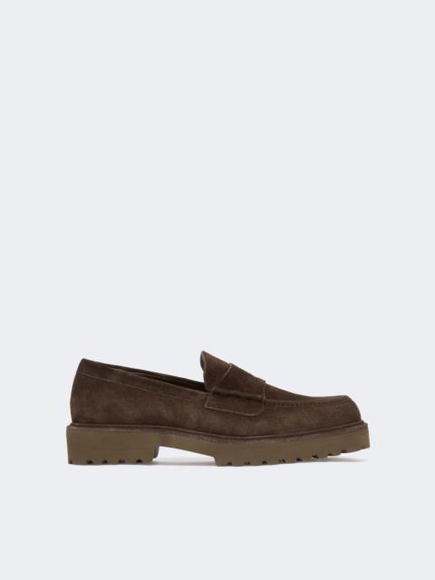 Max Mara AFELIO Split calf leather loafers - DARK BROWN