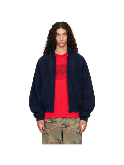 VETEMENTS Navy Embroidered Metal Logo Fleece Jacket