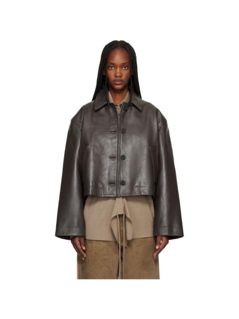 Studio Nicholson Brown Button Through Cropped Leather Jacket