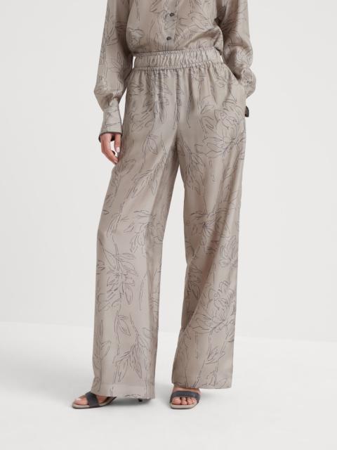 Silk ginkgo print pongée loose pyjama trousers