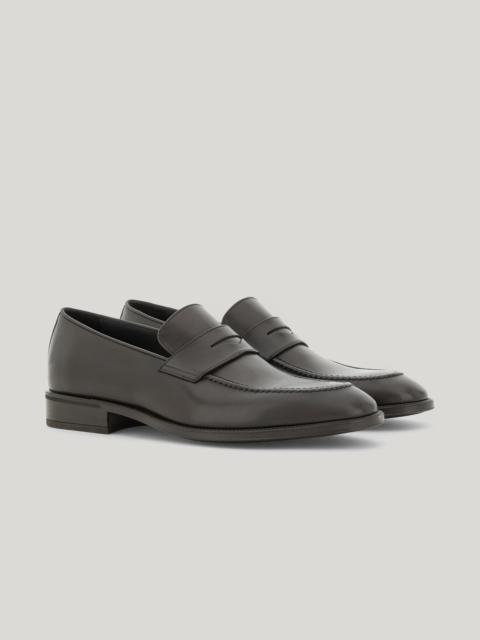 Canali DARK BROWN CALFSKIN PENNY LOAFERS