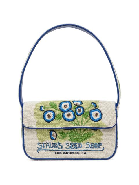 STAUD Off-White & Blue Tommy Beaded Bag