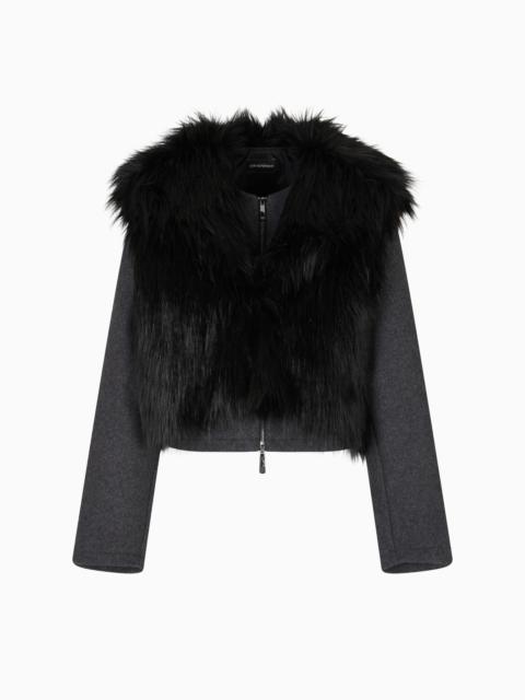 EMPORIO ARMANI POLYGON CAPSULE COLLECTION TWO-IN-ONE WOOL CLOTH JACKET WITH FAUX FUR GILET