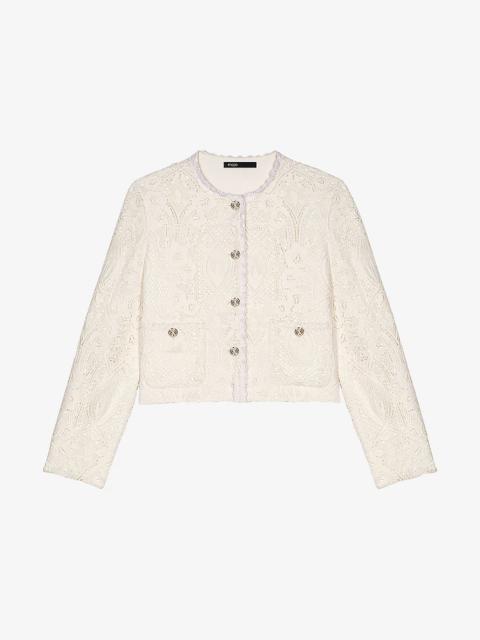 maje Guipure Cropped Woven Jacket