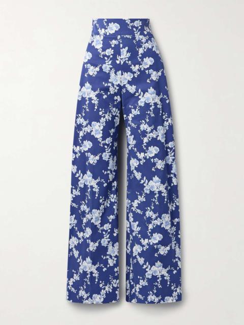 CAROLINA HERRERA Floral-print twill wide-leg pants Bright blue