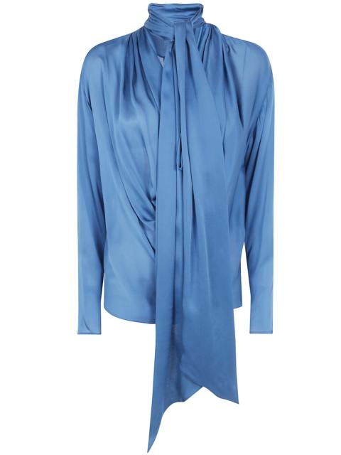 Balmain Blouse Open Neck Draped Silk Charmeuse