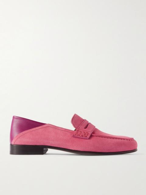 Manolo Blahnik Plymouth Collapsible-Heel Suede and Leather Penny Loafers Pink
