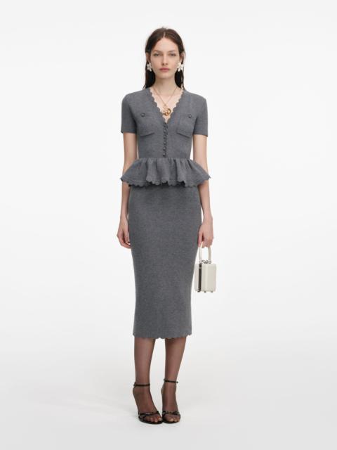 self-portrait Grey Peplum Knit Midi Dress