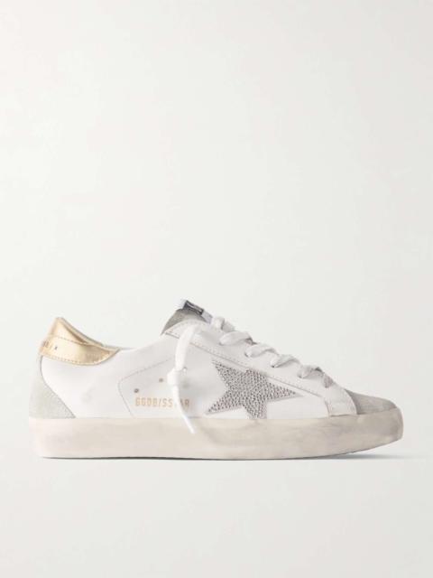 Super-Star embellished distressed suede and leather sneakers