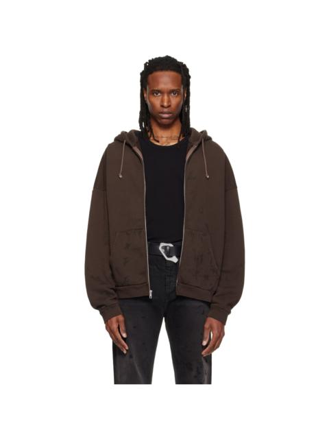AlLEXANDER DIGENOVA Brown Zip Up Painter Hoodie