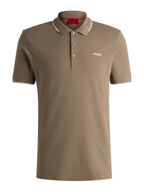 HUGO STRETCH-COTTON SLIM-FIT POLO SHIRT WITH PRINTED LOGO