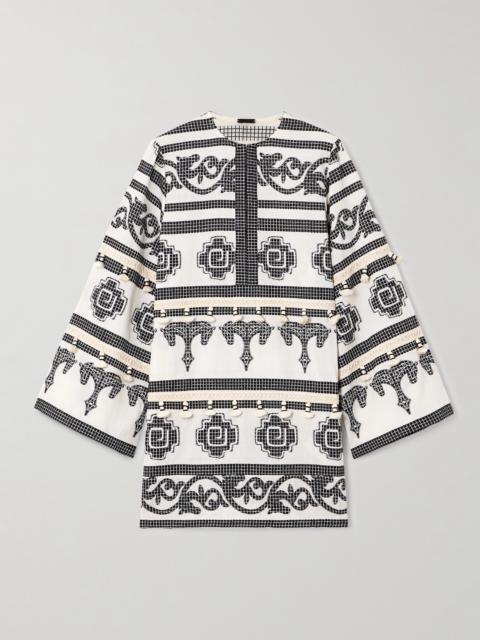 Johanna Ortiz Quetzalcóatl Temple Tasseled Embroidered Cotton Coverup