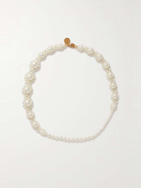 Simone Rocha Silver Pearl & Crystal Daisy Floret Necklace