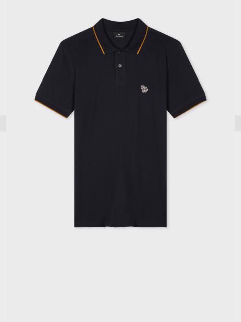 Paul Smith Slim-Fit Dark Navy Zebra Logo Polo Shirt With Mustard Tipping