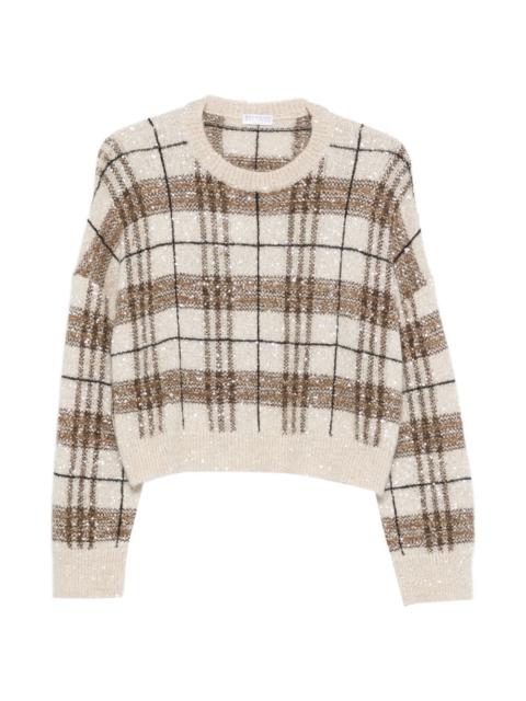 Brunello Cucinelli plaid-pattern sequin-embellishment sweater