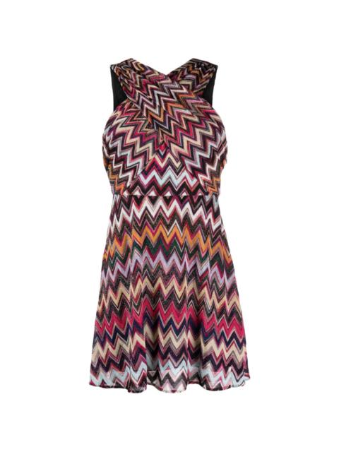 lamé zig-zag halterneck midi dress