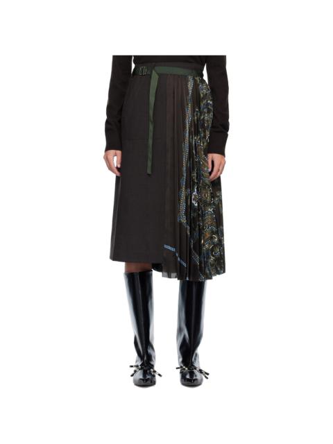 sacai Brown Suiting & Paisley Print Midi Skirt