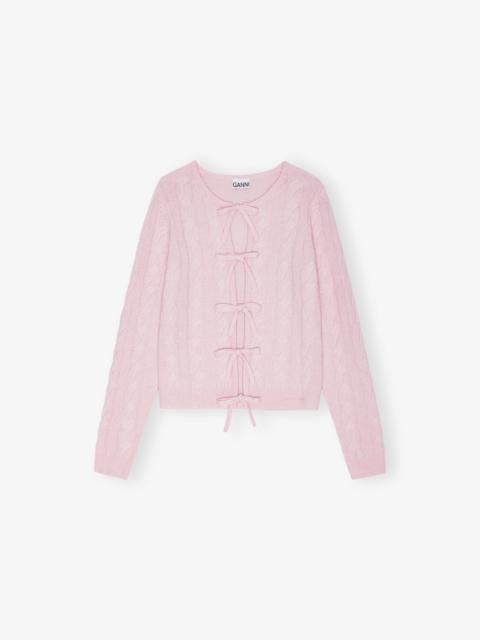GANNI PINK CASHMERE MIX TIE STRING CARDIGAN
