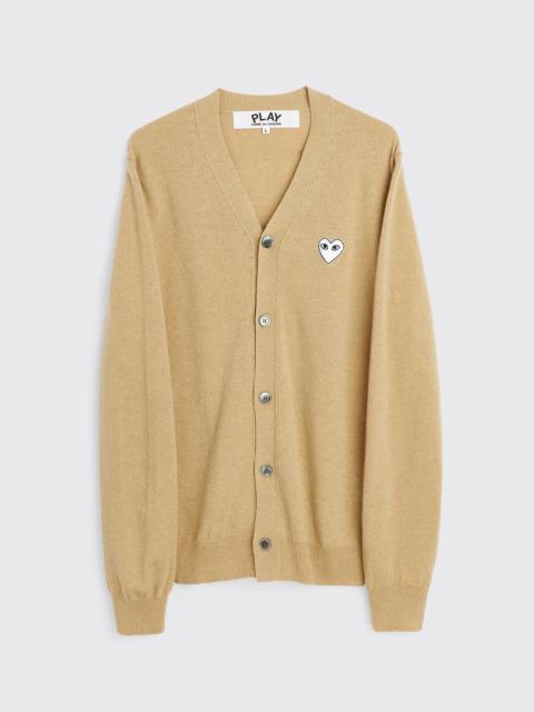 COMME DES GARÇONS PLAY SMALL HEART KNITTED CARDIGAN LIGHT CAMEL