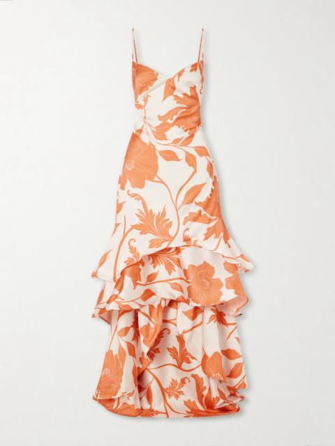 ANDRES OTALORA Estetica Pura Ruffled Tiered Floral-print Satin Maxi Dress