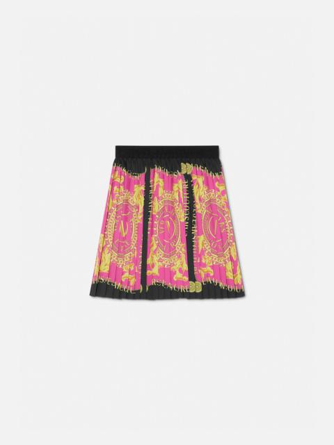 V-Emblem Chain Pleated Mini Skirt