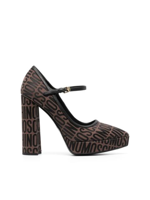 Moschino jacquard-logo 125mm block heel pumps