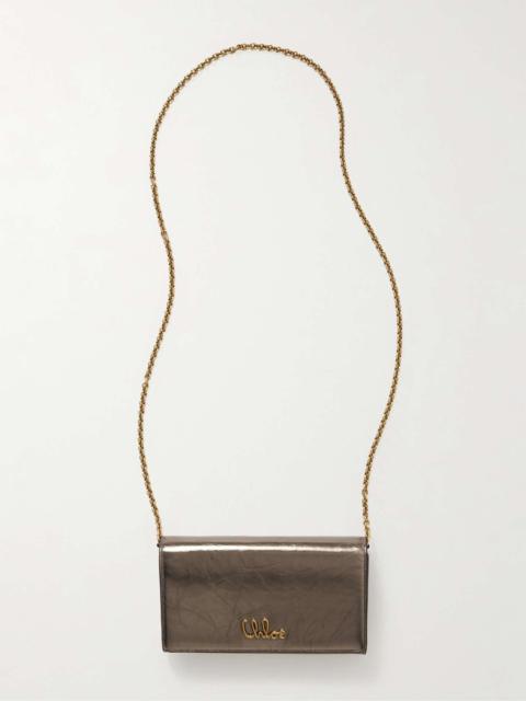 Chloé Iconic embellished metallic textured-leather shoulder bag Metallic