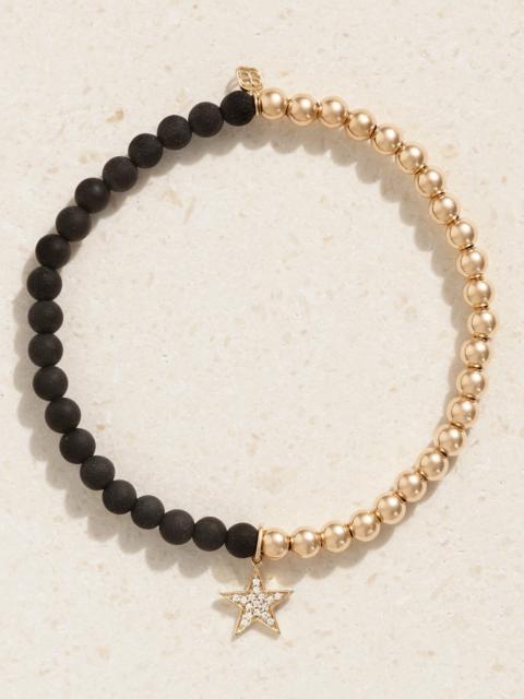 SYDNEY EVAN Star Charm 14-karat Gold, Onyx And Diamond Bracelet