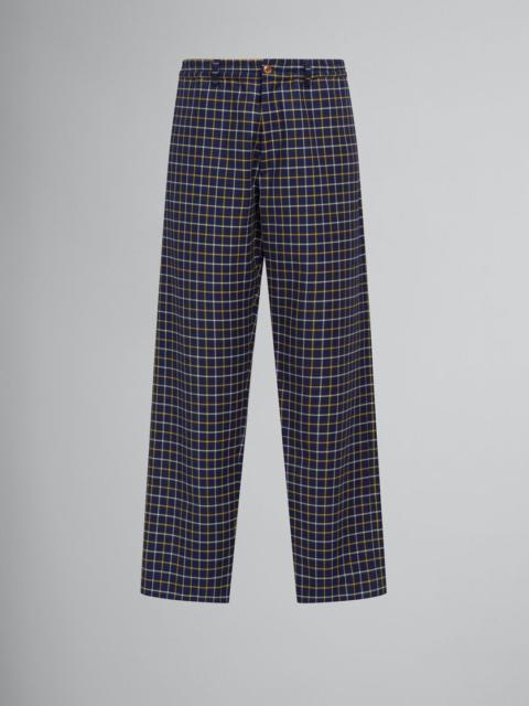 BLUE CHECKED WOOL AND COTTON TRACK PANTS