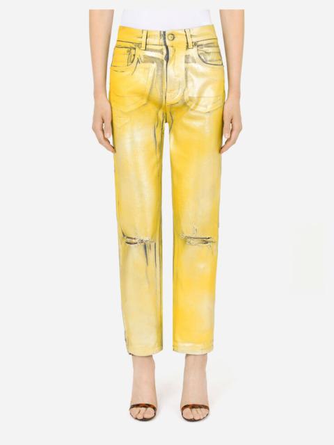 Dolce & Gabbana Boyfriend jeans with neon leopard print