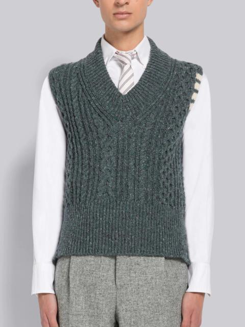 Thom Browne Donegal Cable 4-Bar Classic V-Neck Vest