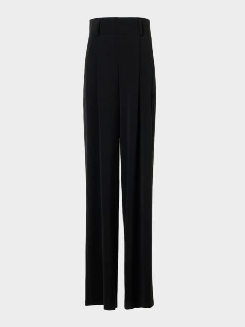 AKRIS Florina High-Rise Pleated Crepe Wide-Leg Pants