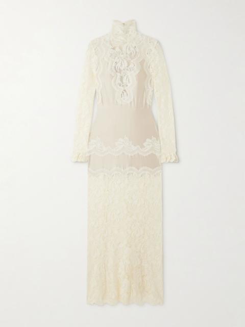 rabanne Lace-trimmed silk-satin maxi dress Ivory