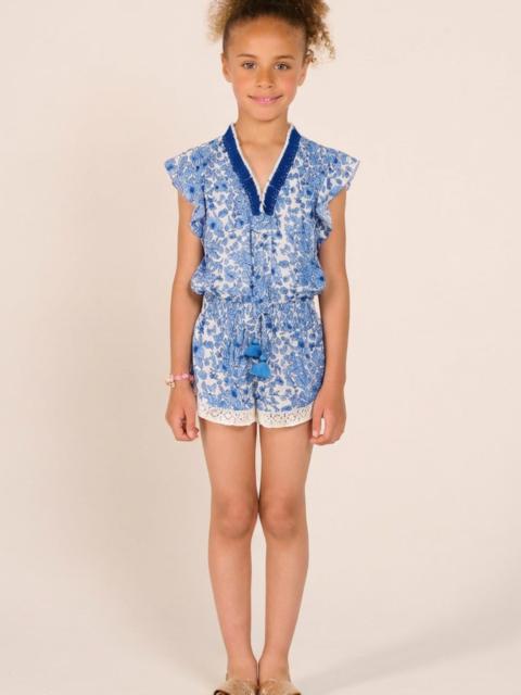 Poupette St Barth Short Jumpsuit Sasha for girls - Blue Aquaflora