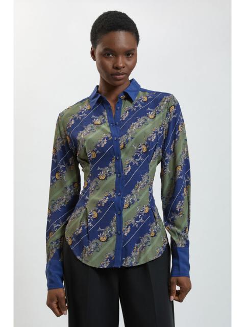 KAREN MILLEN Khaki Stripe Woven Button Down Shirt