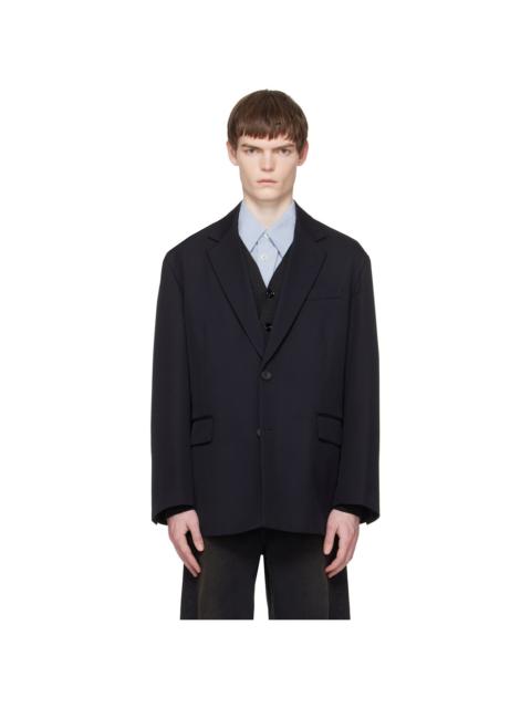 ssstein Navy Wool Kersey Oversized Single Breasted Blazer