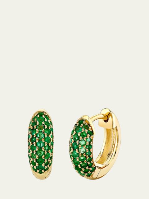 SYDNEY EVAN 14K Emerald Pave Puffy Huggie Hoop Earrings