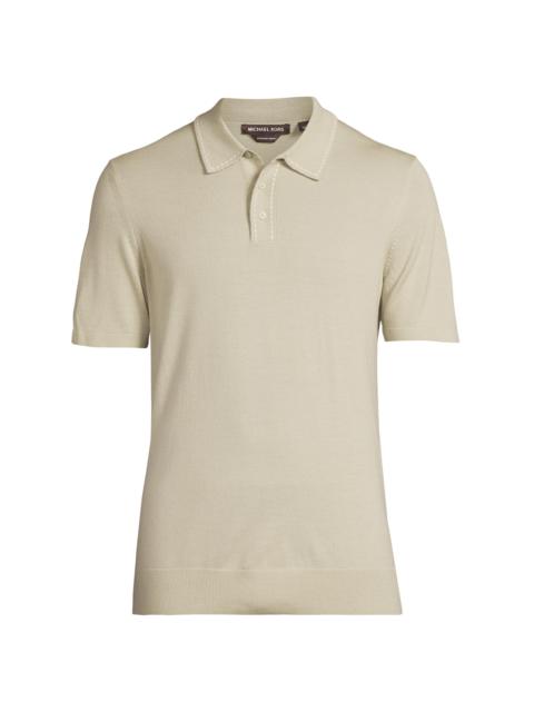 MICHAEL KORS Men's Running-Stitch Merino Wool Regular-Fit Polo Shirt - Stone