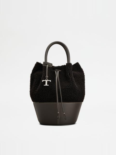 Tod's BUCKET BAG IN SHEEPSKIN AND LEATHER SMALL - BROWN