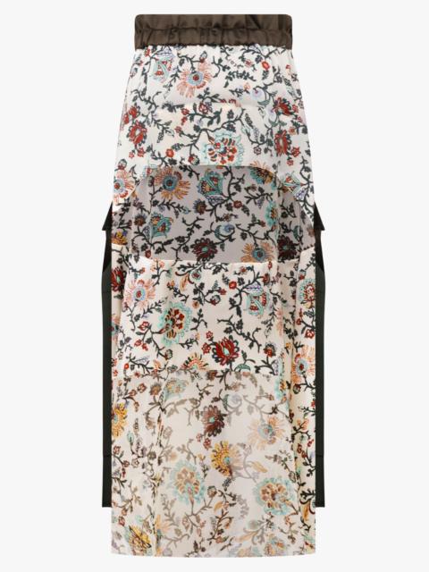 sacai FLORAL PRINT SHEER PANEL MIDI SKIRT | IVORY/MULTI