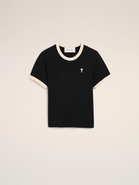 AMI Paris BLACK CONTRASTED COTTON T-SHIRT WITH AMI DE COEUR
