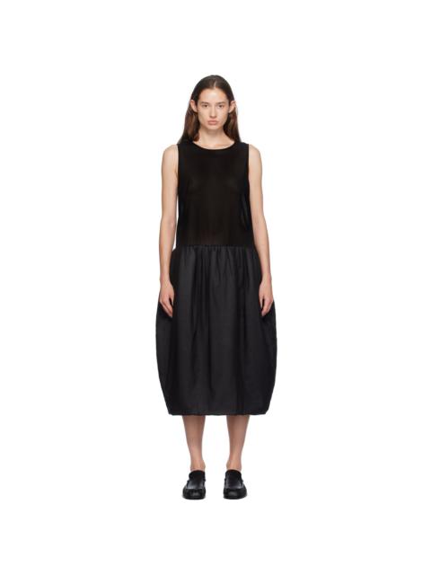 AMOMENTO Black Sheer Padded Balloon Midi Dress