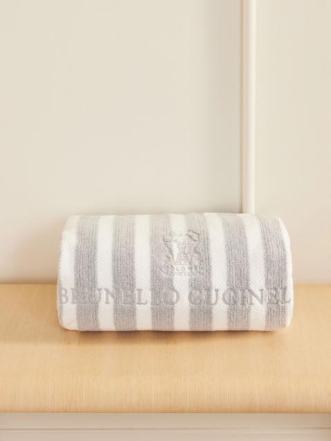 Brunello Cucinelli Embroidered striped cotton-terry beach towel Gray