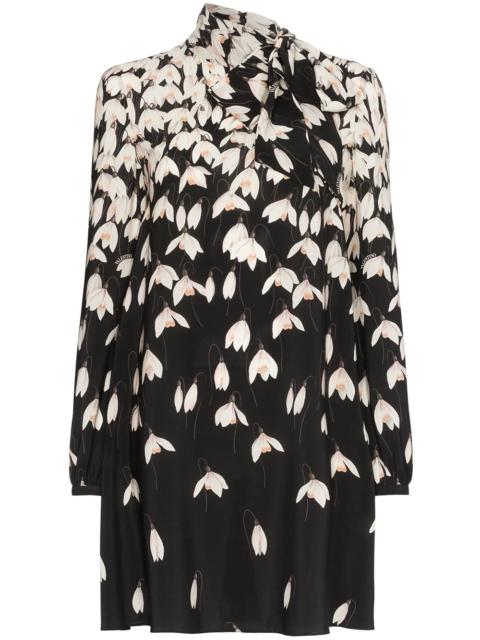 Valentino Floral Print Scarf Neck Silk Mini Dress