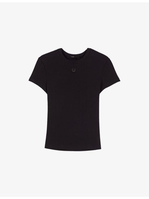 maje Brand-Embroidered Ribbed Cotton-Jersey T-Shirt