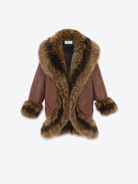 SAINT LAURENT oversize coat in lambskin and animal-free fur