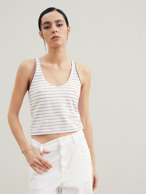 Brunello Cucinelli Cotton striped jersey top with shiny trims