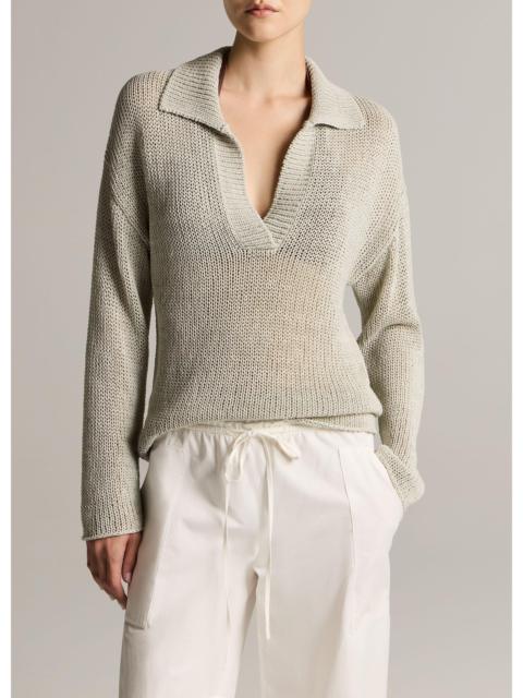 Vince Italian Coated Cotton-Blend Polo Sweater