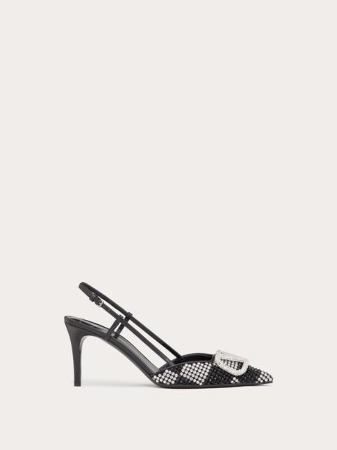 VLOGO SIGNATURE SLINGBACK PUMP WITH CRYSTAL CHESS EMBROIDERY 80MM