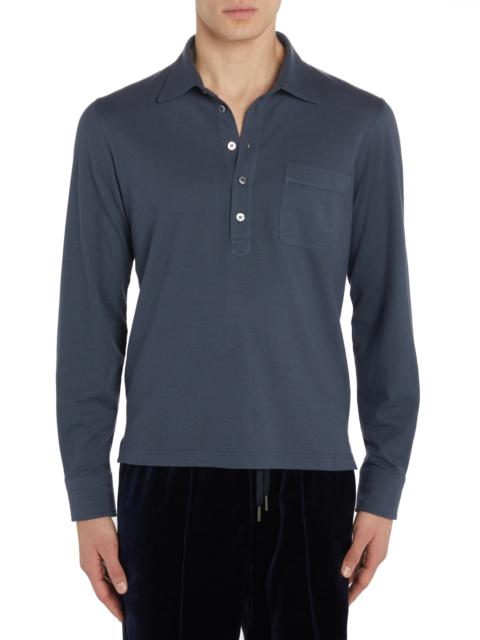 Long Sleeve Silk & Cotton Piqué Pocket Polo